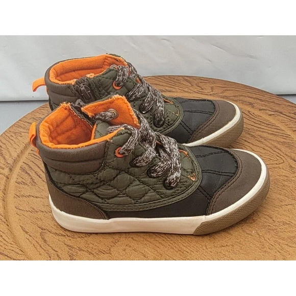 Cat & Jack Boys Boots Size 9 Orange Brown Side Zip Faux Leather - Picture 3 of 13